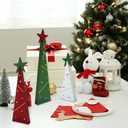 Wooden Christmas Trees Tabletop Decoration Set 3 Piece Freestanding Rustic Holiday Centerpieces for Tiered Tray Xmas Home Decor (Wood 01)