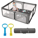 Baby Playpen with Mat, 71" x 59" Extra Large Play Yard for Babies and Toddlers, Baby Fence with Soft Thick Play Mat, Indoor Safety Activity Center for Infants, Easy to Assemble and Clean, (Gray）