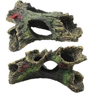 DoubleWood 2 PCS Decaying Trunk Betta Fish Driftwood Resin Crafts Ornament with Holes & Aquarium Caves Fish Tank Wood Decor
