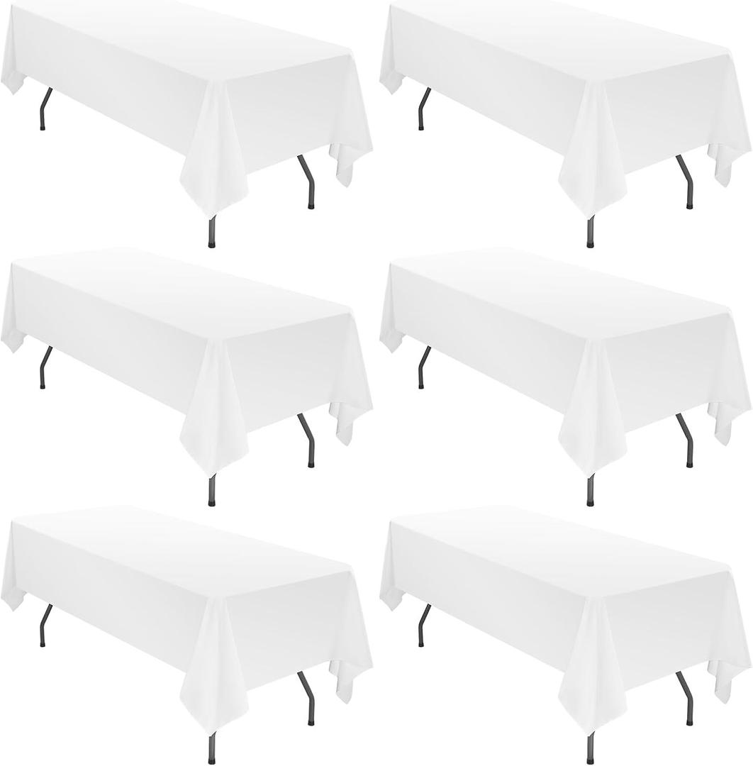 6 Pack Tablecloth 72 x120 inch Polyester Table Cloth for 6-8 Foot Rectangle Tables,Stain and Wrinkle Resistant Washable Fabric Table Covers Polyester White Table Clothes for Wedding,Party,Banquet