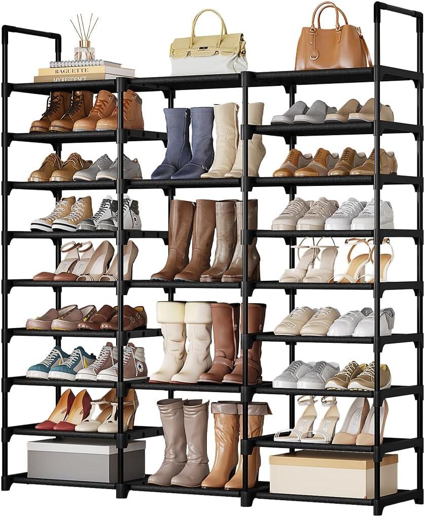 SUOERNUO Shoe Rack Storage Organizer Holds 50-55 Pairs Tall Shelf for Shoes Metal Freestanding Closet Black 9-Tier Non-Woven Dustproof