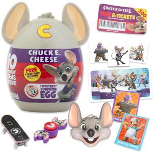 Chuck E. Cheese Mystery Egg, Collectible Figure & Accessories, E Tickets, 10 pc Mystery Suprises, Official Chuck E. Cheese Merch