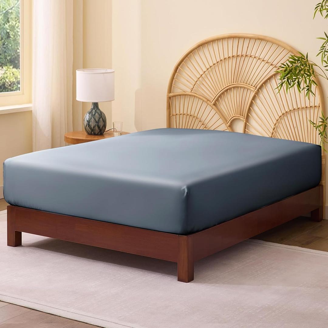 FreshCulture Bamboo Fitted Sheet, Cooling Sheets Full Size, Viscose Derived from Bamboo, Durable and Ultra Soft Breathable Bottom Sheets, Full, Slate Blue