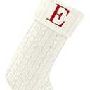 Paulmele 20 Inches Christmas Stockings with Initials, Knit Embroidered Letter White Christmas Stocking, Monogram Christmas Stocking for Famliy Holiday and Xmas Tree Fireplace (Letter E)