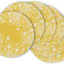Artoid Mode Yellow Bloom Flowers Spring Round Placemats Set of 6, 14 Inch Summer Holiday Round Table Mats for Dining Decoration