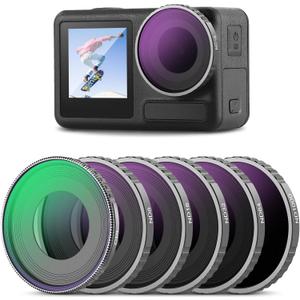 NEEWER CPL & ND Filter Compatible with DJI Osmo Action 4/Action 5 Pro (6 Pack), Screw On CPL+ND8+ND16+ND32+ND64+ND1000 Filter Kit Action Camera Accessories Multicoated HD Optical Glass, FL-A13