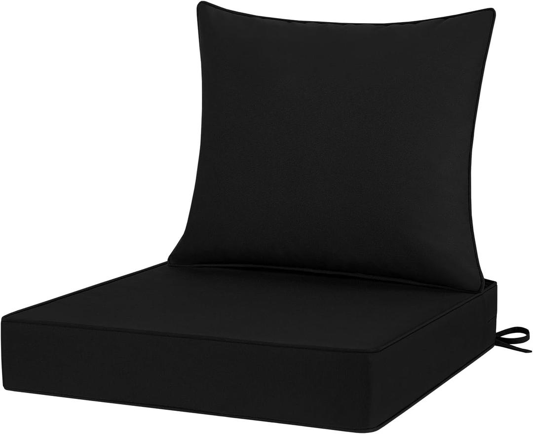 Outdoor Chair Cushions 22x22, Patio Furniture Cushions with Removable Cover, Outdoor Deep Seat Cushion Set with Ties and Handle, Waterproof Outdoor Cushions for Chair Sofa Couch, Black