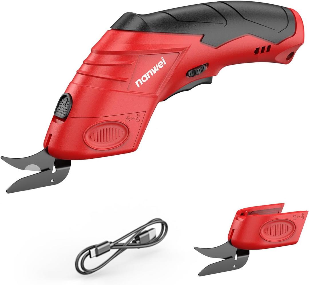 Cordless Electric Scissors,Fabric, Leather, Carpet and Cardboard Cutter, 4.2V Electric Scissors, Rechargeable Electric Scissor for Fabric Cardboard Carpet Leather,USB Type-C charging port (Red)