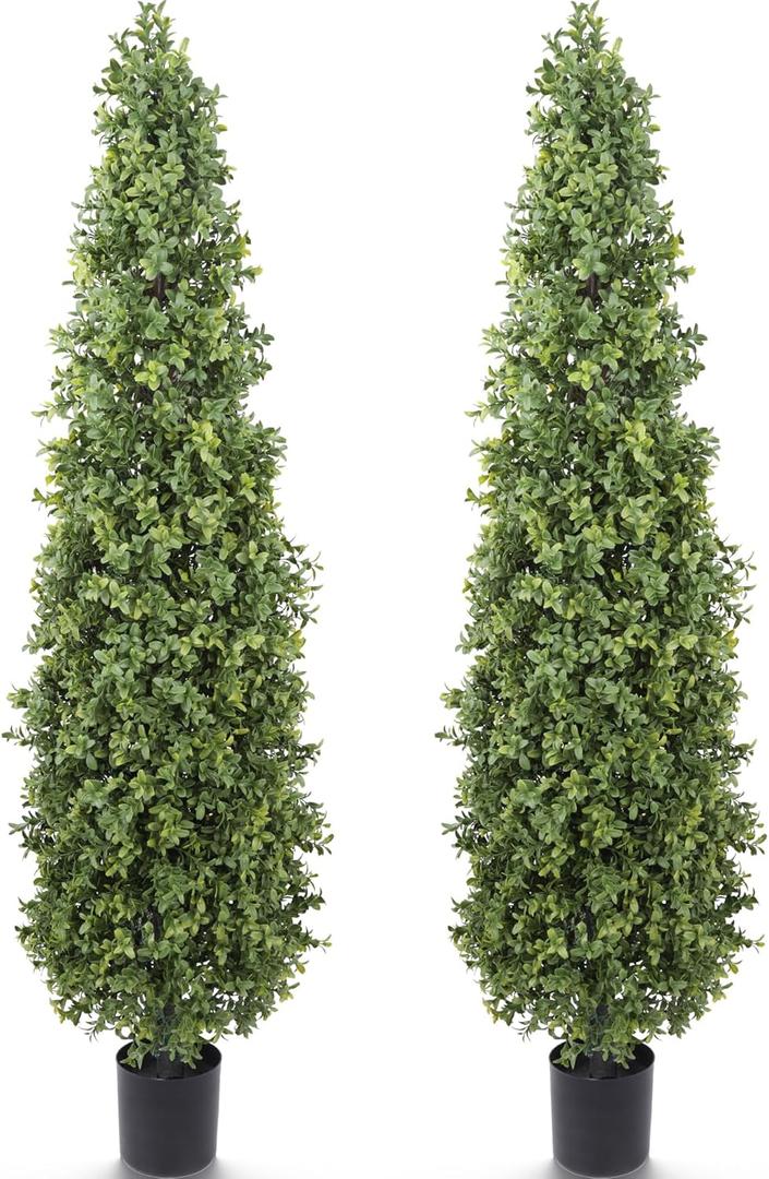 Artificial Boxwood Topiary Tree 4FT Fake Topiary Tree Faux Potted Topiary Plant for Porch Home Garden Decor 2Pack
