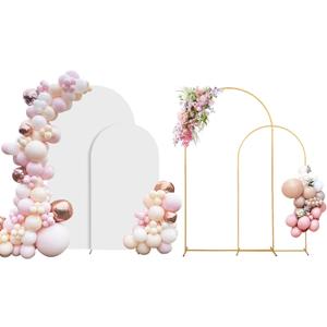 Arch Backdrop Stand Set of 2 With Cover (7.2FT+6FT) Gold Metal Wedding Arch Balloon Stand With Cover for Birthday Party Baby Shower Graduation Ceremony Decoration (White)