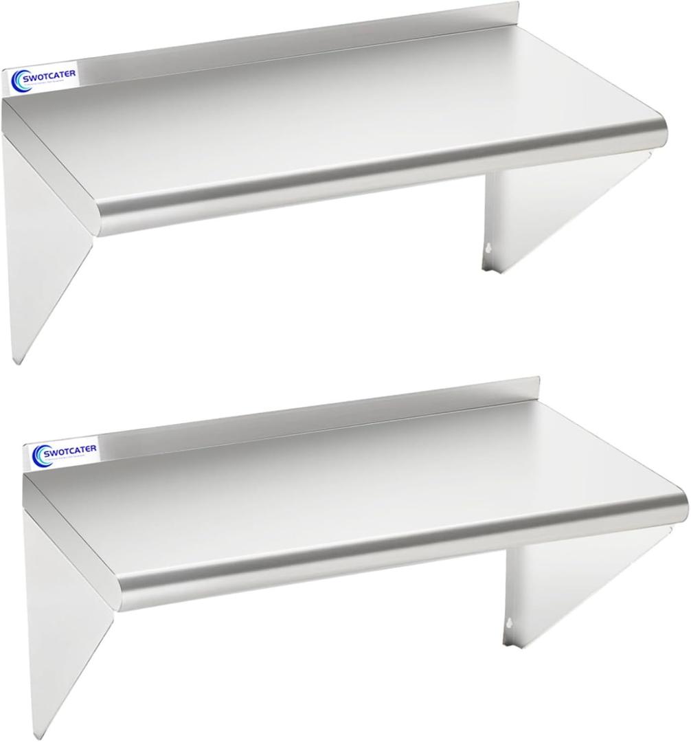 Stainless Steel Shelf 2 Pack 14"x24", Wall Mounted Metal Shelves