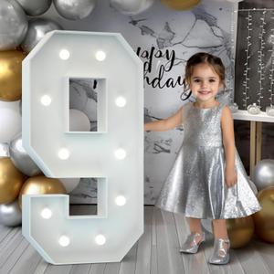 Marquee Numbers 4 Feet Tall: Large 9th 90th 99th Birthday Decorations for Her Him 4FT Light Up Numbers White Anniversary Party Decor Big Backdrop Foam Cardboard Number 9