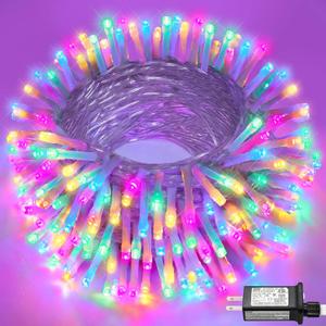 100FT 300 LED Outdoor String Lights, Connectable Christmas Lights Indoor Waterproof with 8 Modes, Plug in Twinkle Fairy Lights Clear Wire for Bedroom Home Wedding Patio Decorations, Pastel Multicolor