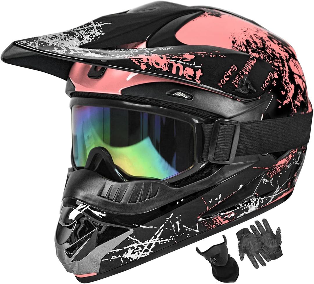 SanQing Youth Adult Dirt Bike,Motocross Helmets DOT Approved (SH-Pink, M)