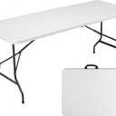 Sweetcrispy 6ft Plastic Folding Table Outdoor Indoor Heavy Duty Portable Desk with Carrying Handle for Camping Picnic Party (White)