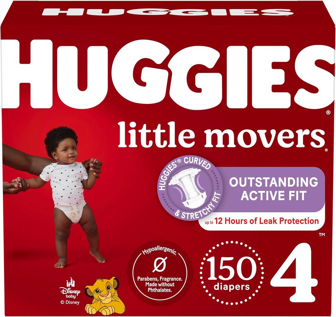 Huggies Size 4 Diapers, Little Movers Baby Diapers, Size 4 (22-37 lbs), 150 Count (6 Packs of 25)
