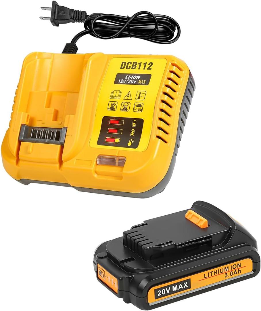 3Ah 20V Replacement for Dewalt 20V Max Battery with DCB112 Charger 12/20V Max Charger (Yellow)