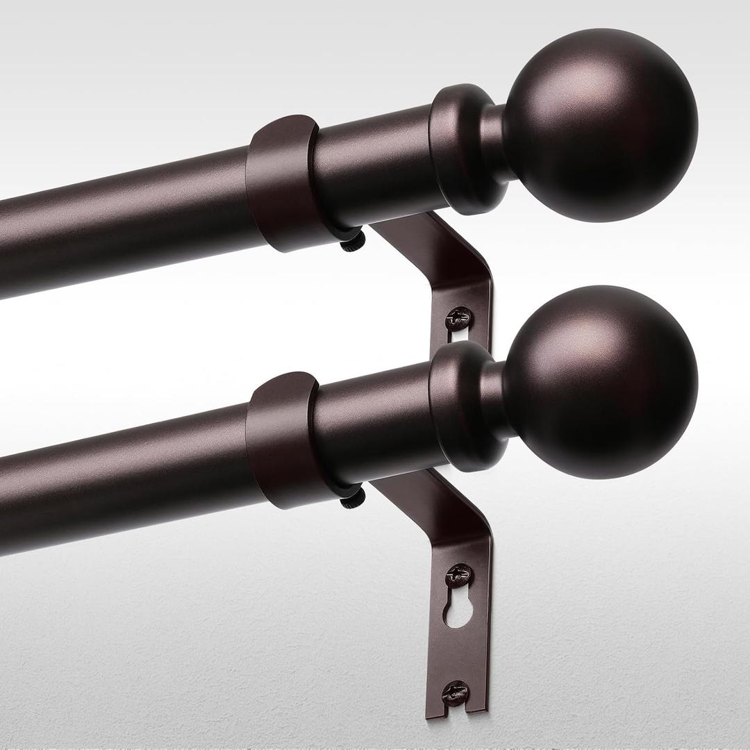 2 Pack Red Bronze Curtain Rod 36-60 Inch, 1 Inch Adjustable Heavy Duty Curtain Rods for Windows, Decorative Modern Window Treatment Rods, Splicing Metal Drapery Pole, Easy Installation