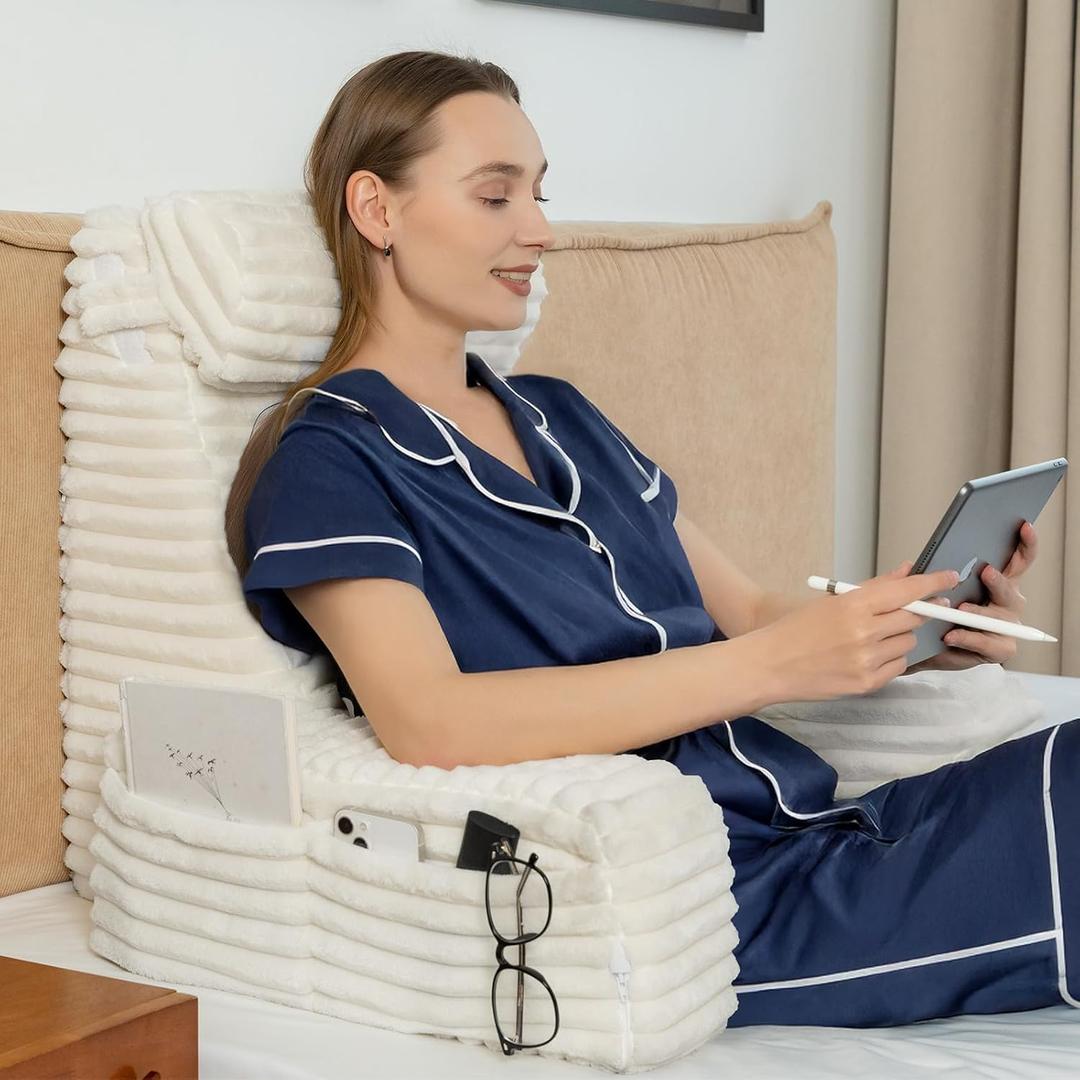 ENITYA Back Pillow for Bed Sitting up, Reading Pillow for Sitting in Bed Adult, Back Support Wedge for Reading/Resting/Post Surgery/Watching TV/Gaming,Ivory (XL(5'3"-5'11"))