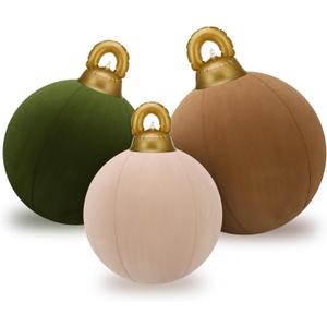 Jenaai 3 Pcs Giant Velvet Christmas Inflatable Ball Ornament Large PVC Christmas Inflatable Balls 3 Size 24" 20" 18" Xmas Hanging Ornaments Outdoor Decor for Lawn Porch Yard(Classic)