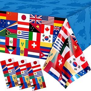 FuWeave 2 Pack International Flag Table Cover Patriotic Table Cloth World Country Flags Plastic Tablecloth for Festival Events Celebration Party Decorations Soccer Sports Beer Party, 108 x 54 Inch