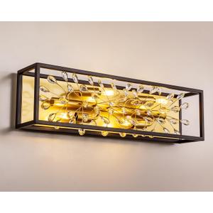 TOCHIC Black and Gold Crystal Bathroom Vanity Light, 26 Inch Wide Dimmable Wall Mount Lighting Fixture for Mirror, Cabinet, Powder Room and Bedroom