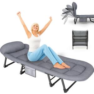 SnozeFlex Oxford and Steel Frame 6-Angle Adjustable Foldable Bed Folding Camping Cot Bed with Extra Wide Padded Mattress Support for Adults Outdoor Travel Tent Use(Gray, Extra Large - 80 * 28")