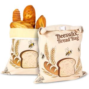 2 Pack Reusable Beeswax Bread Bags for Sourdough, 17 in x 13 in Bread Bags for Homemade Bread, XL Natural Beewax Lined Bread Bag, Freezer Friendly Freshness Preservation for Food Storage