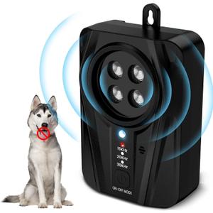 Queenmew Dog Bark Deterrent Devices, Automatic Anti Barking Device with 4 Ultrasonic Transmitters Long Range 50FT, 3 Mode Rechargble Barking Control Devices, Effective Stop Bark Box Outdoor & Indoor
