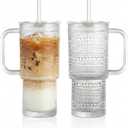 20 oz Glass Tumbler with Lid and Straw, Glass Iced Coffee Cups, Spill-proof Glasses Tumbler with Handle, Glasses Drinking Set of 2, Vintage Glassware for Cocktail, Juice, Smoothies