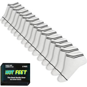 HOT FEET Thin Ankle Socks for Women & Girls  Fun & Cute Low Cut No Show Socks, Stocking Stuffers, 6, 8, 18 PK Size 4-10 (White)