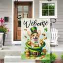 DLZDN Welcome St Patricks Day Dog Garden Flag Shamrocks Corgi Flag 1218 Inch Double Side Vertical Burlap Farmhouse Yard Sign Holiday Outdoor Decoration