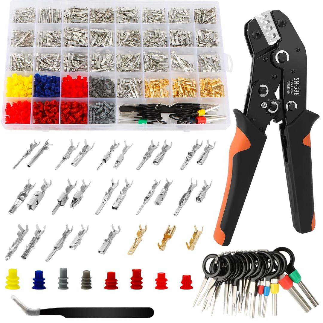 969Pcs Automotive Pin Connectors Kit, 28 Types Electrical Terminal Pins Kit with Crimp Tool Male & Female Wire Connector Terminal Wire Harness 1/1.5/1.8/2.2/2.3/2.8/3.5mm (969PCS Pin Kit & Crimp Tool)