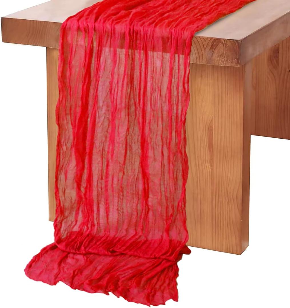 MODFUNS Gauze Cheesecloth Table Runner Red Boho Table Runners 36" X10ft Cotton Cheese Cloth Runners 120 Inch Wedding Runner for Table Vintage Gauze Centerpiece for Party Banquet Wedding Ceremony