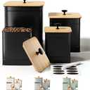 Kitchen Canisters for Countertop Set of 4 with Customizable Chalkboard Labels & Marker Pen - Big Iron Kitchen Canisters with Airtight Lids - Black Canister Set - Flour and Sugar Containers Farmhouse