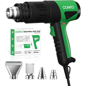 Heat Gun 1800W Fast Heating 122-1202 Heavy Duty Hot Air Gun Variable Temperature Control Overheat Protection 2 Speed Air Flow with 4 Nozzles for Crafts, Shrinking Tubing, Vinyl Wrap (SG-1004)