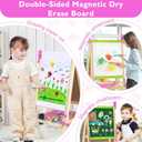Doselie Easel for Kids,Adjustable Wooden Kids Art Easel with Paper Roll,Double-Sided Magnetic Toddler Easels,Dry Erase Whiteboard and Chalk Board,Toys for 3 4 5 6 7 8 9 10 Year Old Girl Boy Gift, 18.5 inches