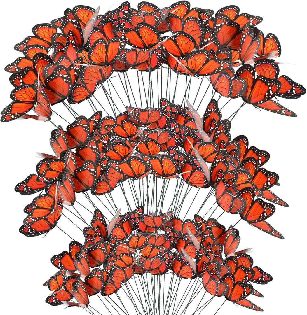 Augshy 75pcs 3D Monarch Butterfly Stakes Artificial Garden Monarch Butterfly Decorations for Day of The Dead Dia De Los Muertos Decor Halloween Party Supplies (3 Size)