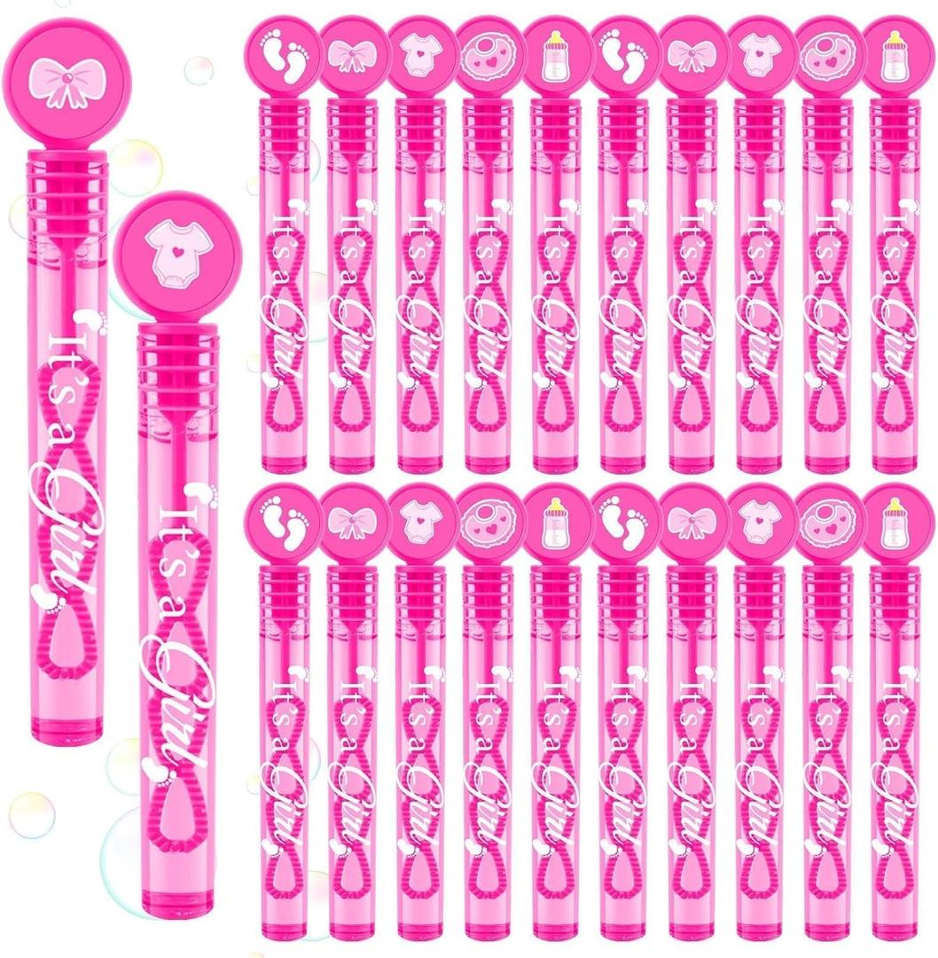 Girl Baby Shower Bubble Wands - 50 Pcs Mini Bubble Bulk with DIY Stickers It's A Girl Bubbles Party Favors Pink Party Supplies Gender Reveal Decorations for Children Kids Goodie Bag Stocking Stuffers