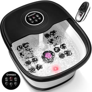 KNQZE Collapsible Foot Spa Bath with Heat, Remote Control, Temperature Control, Bubbles, Pumice Stone, Red Light, Timer, 16 Massage Roller Pedicure Foot Spa Foot Soaker for Soothe & Relax Tired Feet (Black)