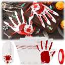 Dansydaisy 60 Sets Skeleton Halloween Hand Treat Bags with Card Scary Hand-shaped Treat Bag with Ribbon for Halloween Horror Theme Birthday Party Snacks Cookies Packing Supplies (Bloody Red)