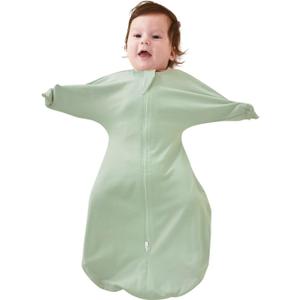 ZIGJOY Baby Transitional Swaddles for Newborns: 0.5 Tog Arms Up Sleep Sack 6-12 Months Soft Cotton Shark Fin 2 Way Zipper (Green)