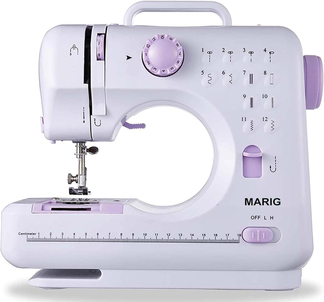 Mini Sewing Machine for Beginners Small Portable Electric Sewing Machines with 2 Speed 12 Built-in Stitch Patterns MARIG FHSM-505 (Purple)