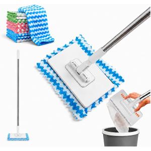 Cloth Changing Mini Mop, Hands Free Small Mop with 4-Section Handle, 3 Length Options 27.6/39.4/51.2 in, Zero-Touch Design for Kitchen, Bathroom, Windows & Corners, Wet & Dry,(10 Reusable Cloths)