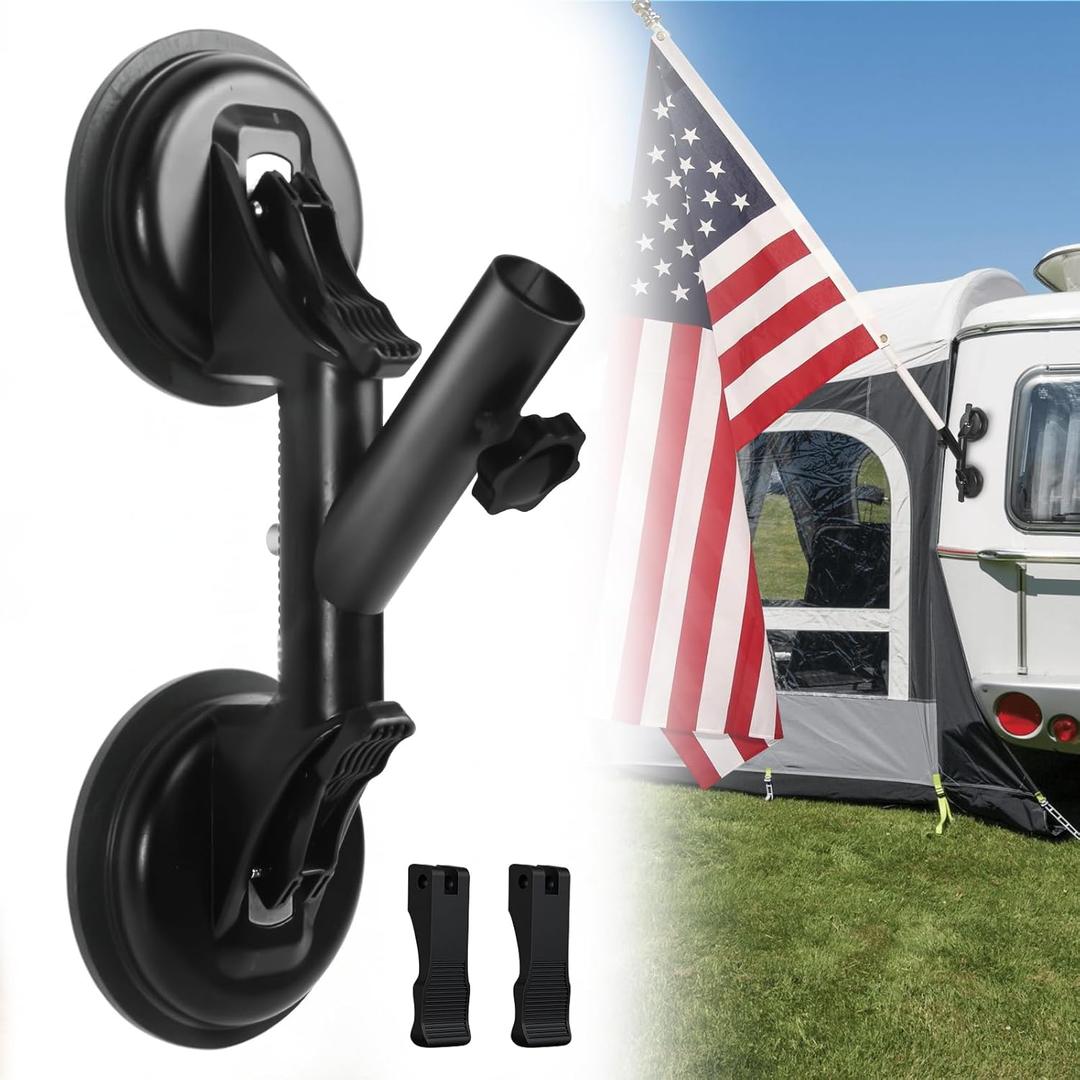 Flag Pole Mount for Car RVs, Suction Cup Flagpole Holder, Universal Strong Suction Stable Holds Flags, Heavy Duty Metal Quick Flag Mount Compatible with Camper, Truck, Boats, Yachts