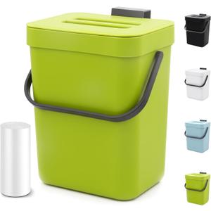Compost Bin for Kitchen Countertop 5L/1.3 Gal Hanging Small Trash Can with Lid, Kichen Under Sink Trash Can, Wall Mount Indoor Compost Bucket with Lid(Lime Green)
