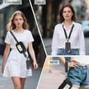 Clip and Go Strap for Phone with Wallet Crossbody, Phone Lanyard Detachable Zippered Pouch, RFID ID Window & Card Slots (Black)