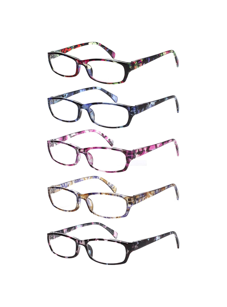 Kerecsen Reading Glasses 5 Pairs Fashion Ladies Readers Spring Hinge with Pattern Print Eyeglasses for Women (Mix Color -2, 2.00)