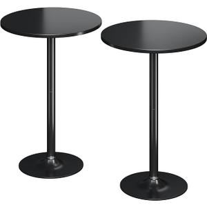 Flamaker Round Bistro Pub Table 2 Pack Modern Style Metal Base MDF Top Cocktail Bar Table Counter Bar Height for Pub, Dining Room, Party (Full Black)