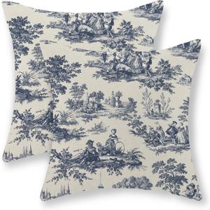 French Country Pillow Covers 20x20 Set of 2 Vintage Toile Blue Throw Pillows French Country Decor Outdoor Pillowcase Rustic Cottage Linen Decorative Farmhouse Cushion Case for Couch Bed Sofa French Country Pillow Covers 20x20 Set of 2 Vintage Toile Blue Throw Pillows French Country Decor Outdoor Pillowcase Rustic Cottage Linen Decorative Farmhouse Cushion Case for Couch Bed Sofa